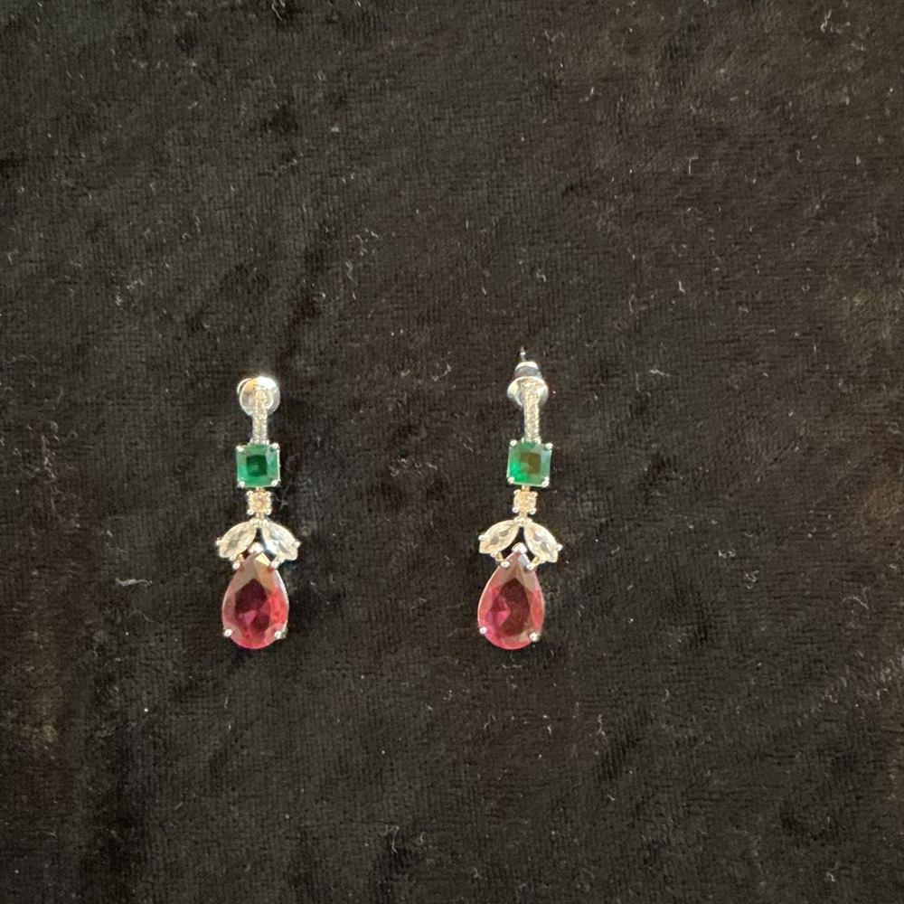Elegant Silver and Green/Red Drop Earrings for Christmas